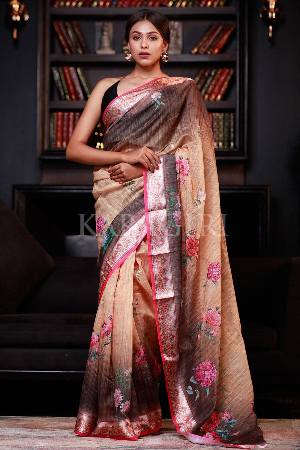 fancy juth digital linen sarees