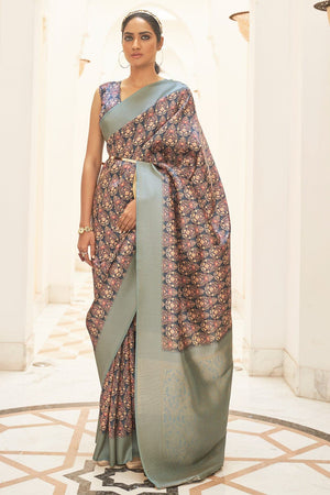 Navy Blue Digital Print Saree