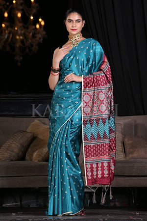Ocean Blue Digital Print Saree
