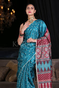 Digital Print Saree Ocean Blue Digital Print Saree saree online