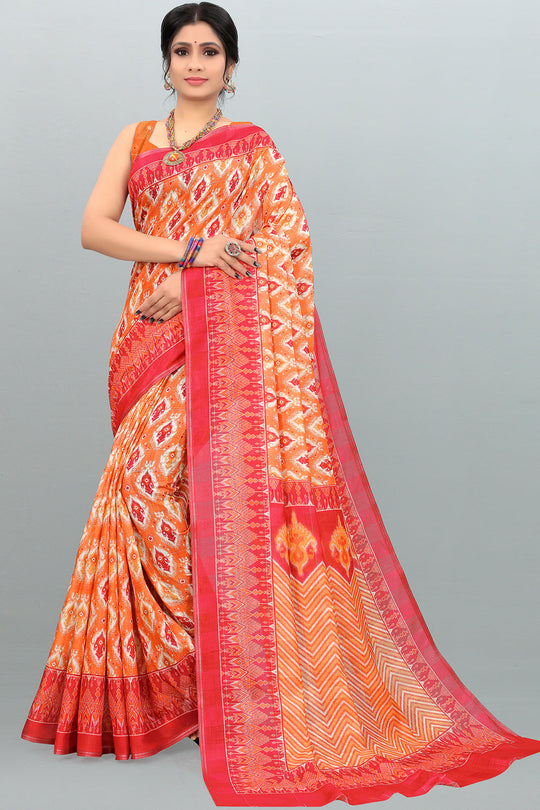 red digital print saree