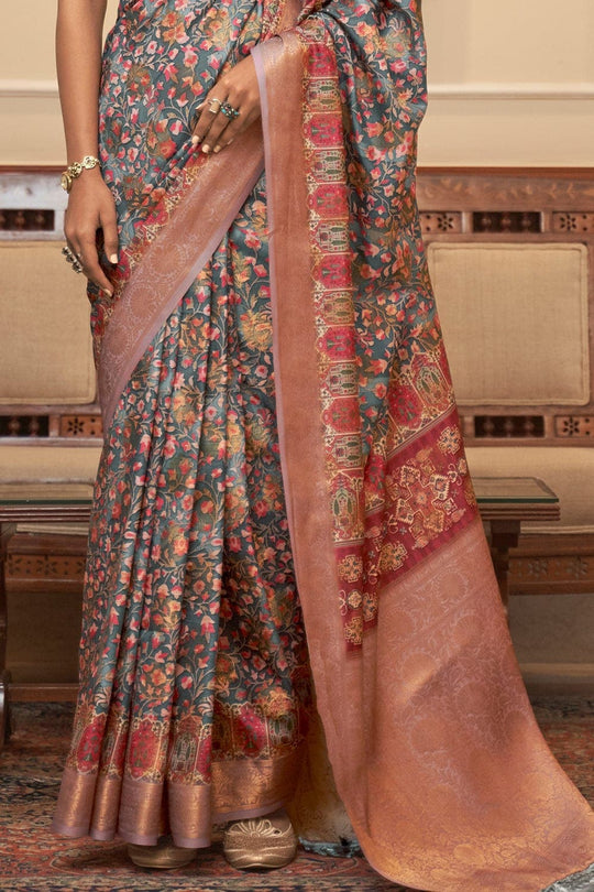 Digital Print Saree Peach Blue Digital Printed Saree saree online