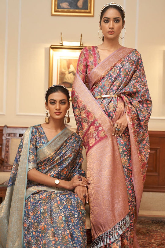 Digital Print Saree Peach Blue Digital Printed Saree saree online