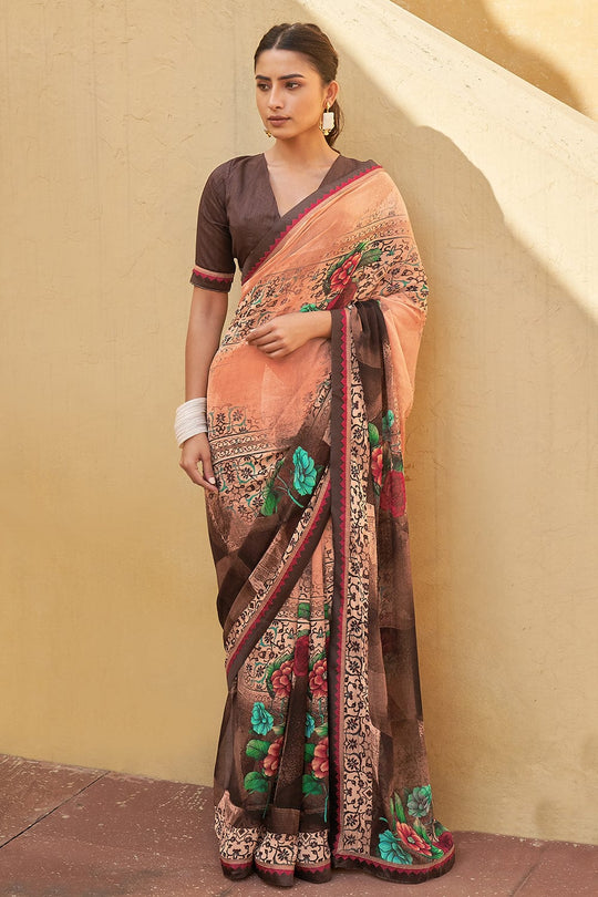 peach digital print saree