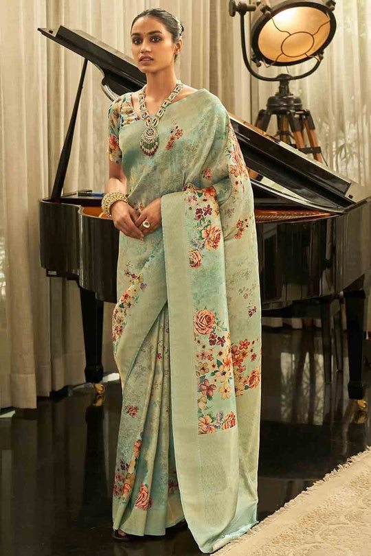 Digital Print Saree Pearl Green Digital Print Saree saree online