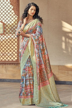 Pearl River Grey Digital Print Saree