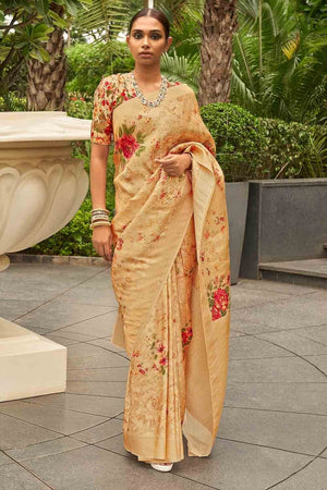 Pearl Yellow Digital Print Saree