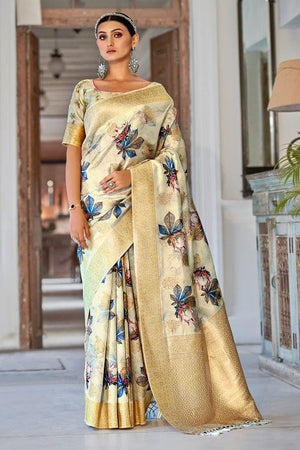 Pearlescent Beige Digital Print Saree
