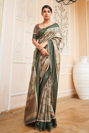Digital Print Saree Pewter Green Digital Print Saree saree online