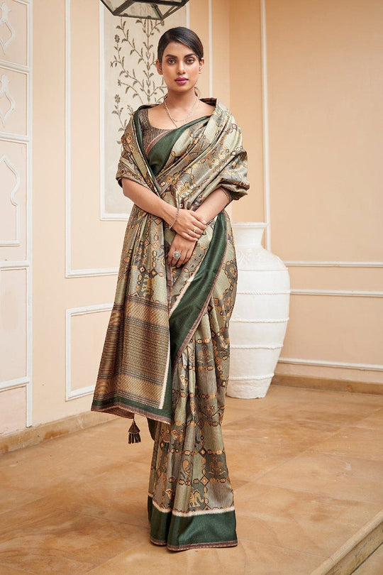 Digital Print Saree Pewter Green Digital Print Saree saree online