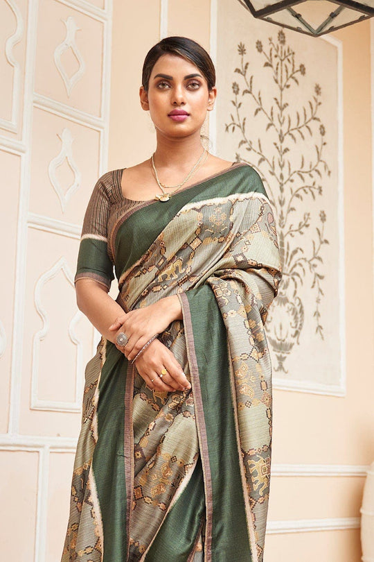 Digital Print Saree Pewter Green Digital Print Saree saree online