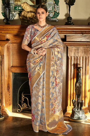 Pewter Grey Digital Print Saree