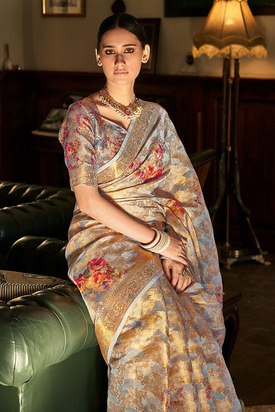 grey digital print saree