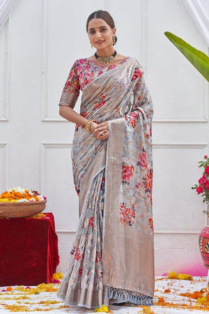 Pewter Grey Digital Print Saree