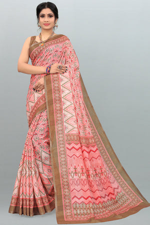 Pink Brown Dual Tone Digital Print Saree