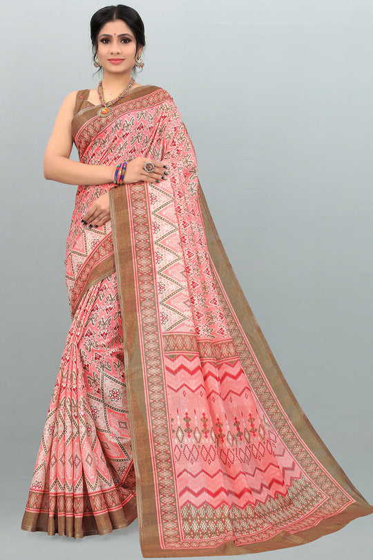 pink digital print saree