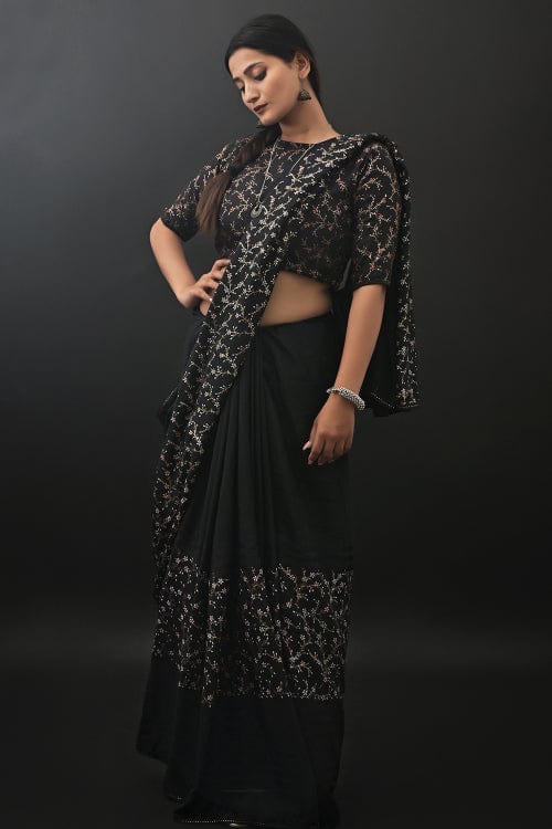 digital print saree, black saree