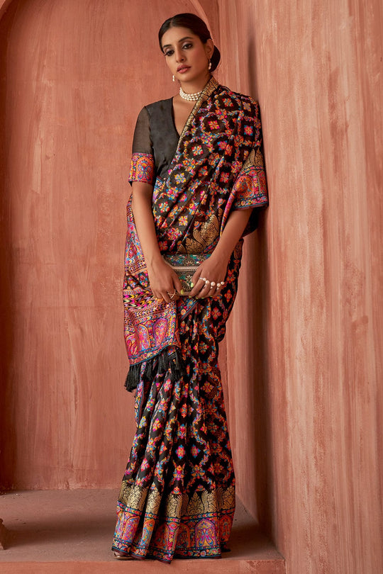 black digital print saree