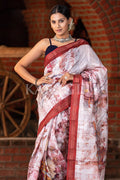 Digital Print Saree Red White Digital Printed Saree saree online