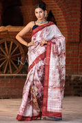 Digital Print Saree Red White Digital Printed Saree saree online