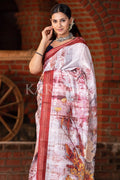 Digital Print Saree Red White Digital Printed Saree saree online