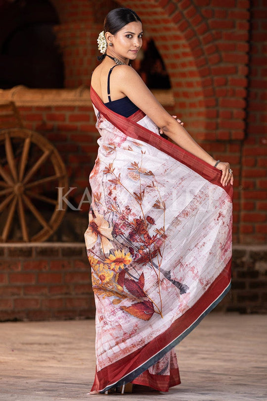 Digital Print Saree Red White Digital Printed Saree saree online
