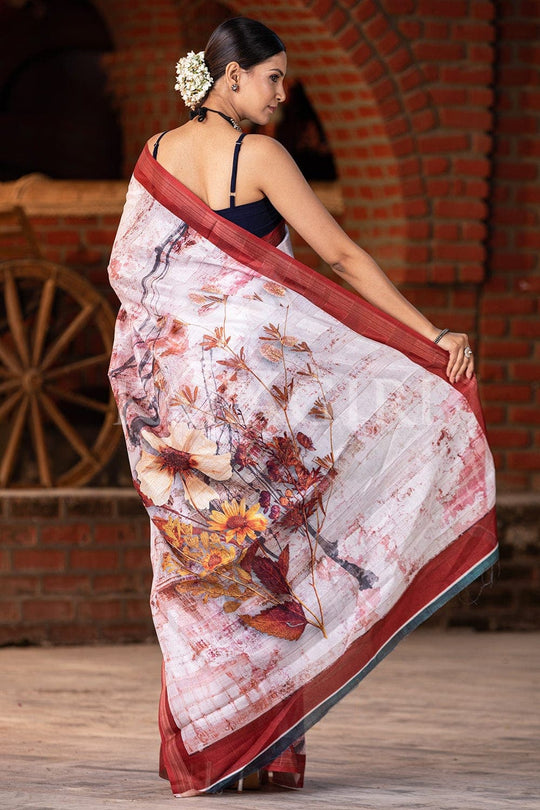 Digital Print Saree Red White Digital Printed Saree saree online