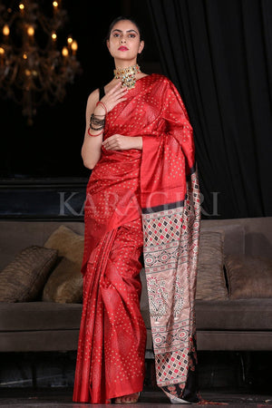 Rose Red Digital Print Saree