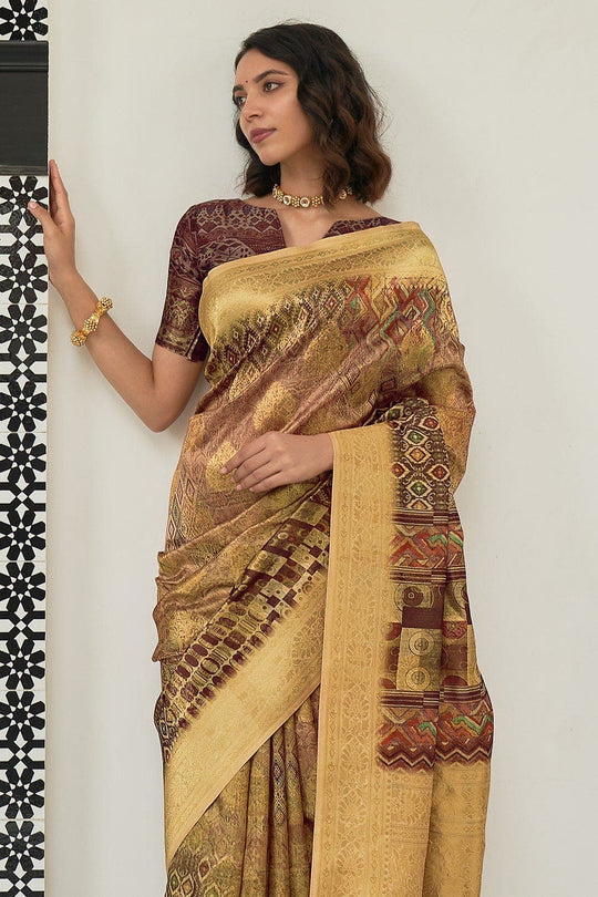 Digital Print Saree Russet Brown Digital Print Saree saree online