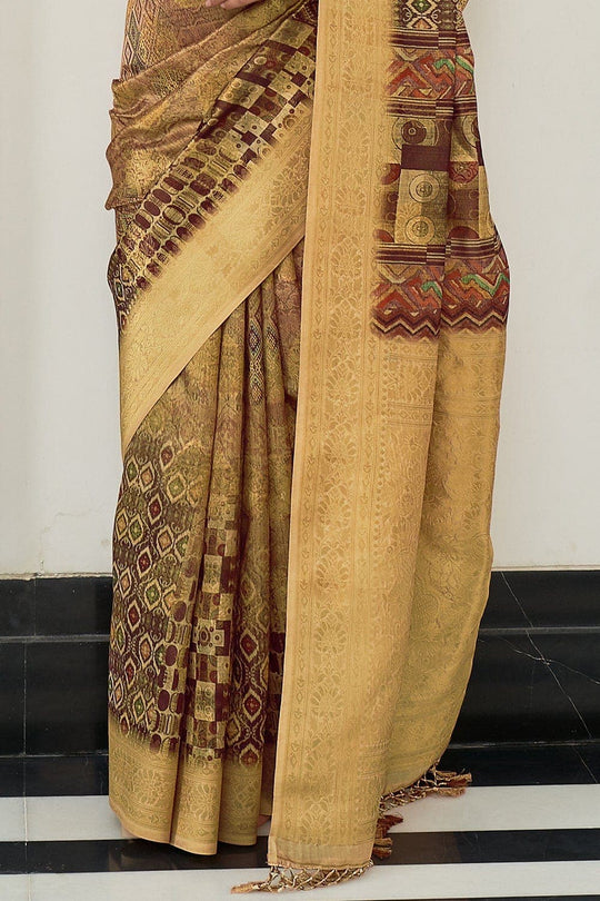 Digital Print Saree Russet Brown Digital Print Saree saree online