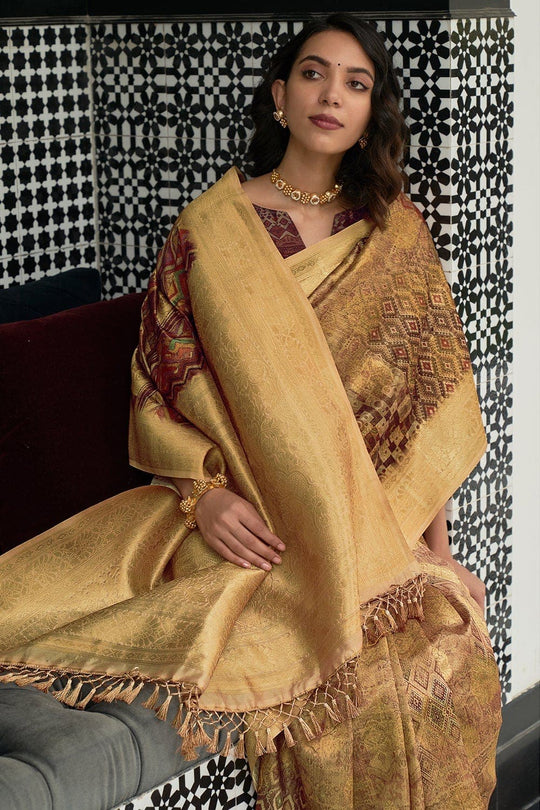 Digital Print Saree Russet Brown Digital Print Saree saree online