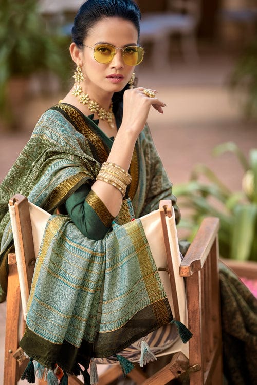 green digital print saree