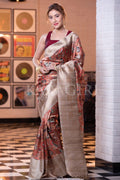 Digital Print Saree Saffron Orange Digital Print Saree saree online