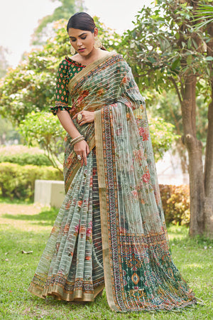 Sage Green Digital Print Saree