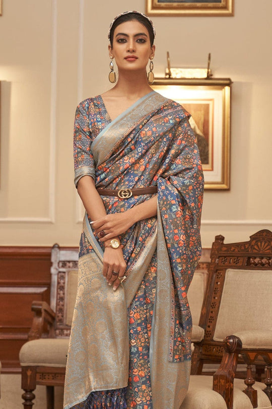 Digital Print Saree Salvia Blue Digital Printed Saree saree online