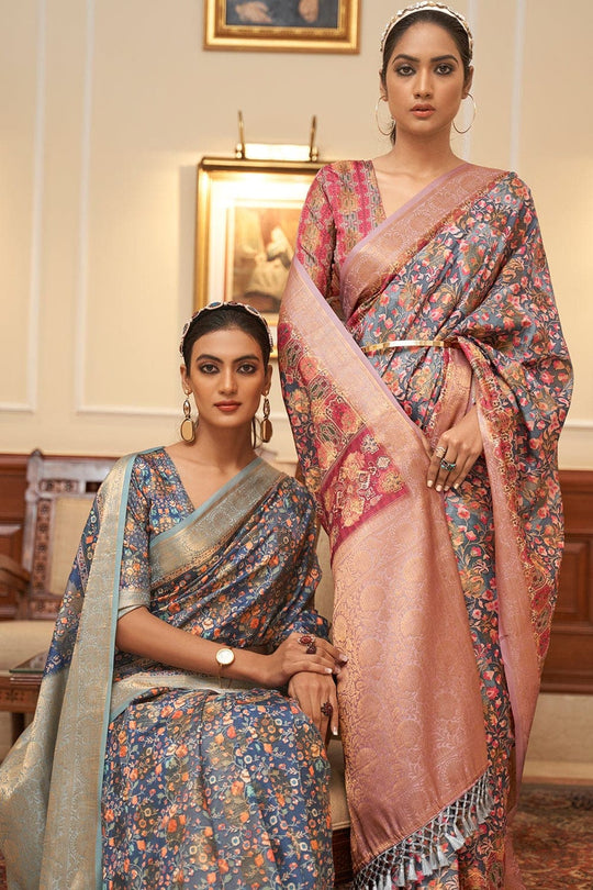 Digital Print Saree Salvia Blue Digital Printed Saree saree online