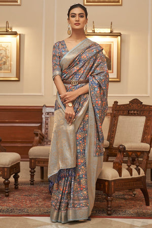 Salvia Blue Digital Printed Saree
