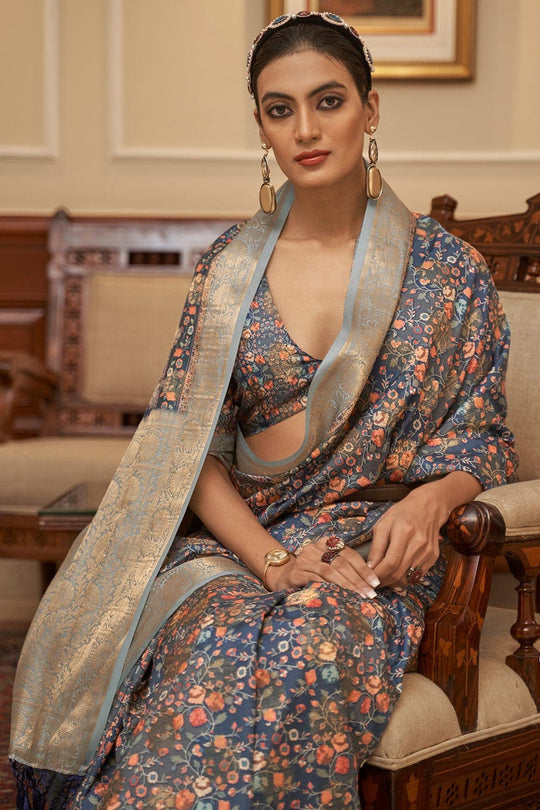 Digital Print Saree Salvia Blue Digital Printed Saree saree online
