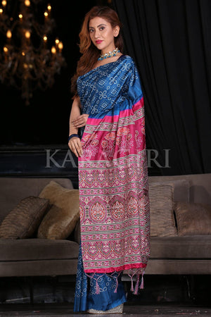 Sapphire Blue Digital Print Saree