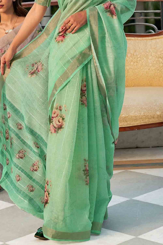 Digital Print Saree Sea Green Digital Print Saree saree online