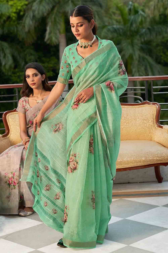 Digital Print Saree Sea Green Digital Print Saree saree online
