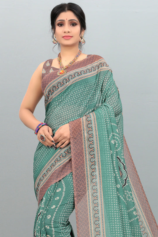 green digital print saree