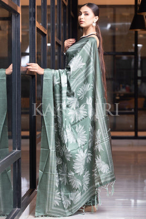Sea Green Kantha Digital Print Saree