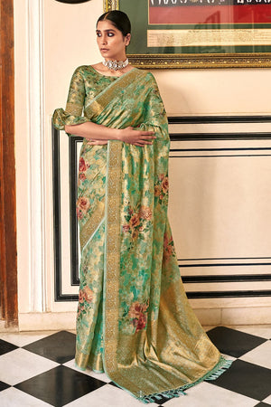 Seafoam Green Digital Print Saree