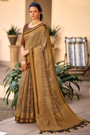 Sepia Beige Digital Print Saree