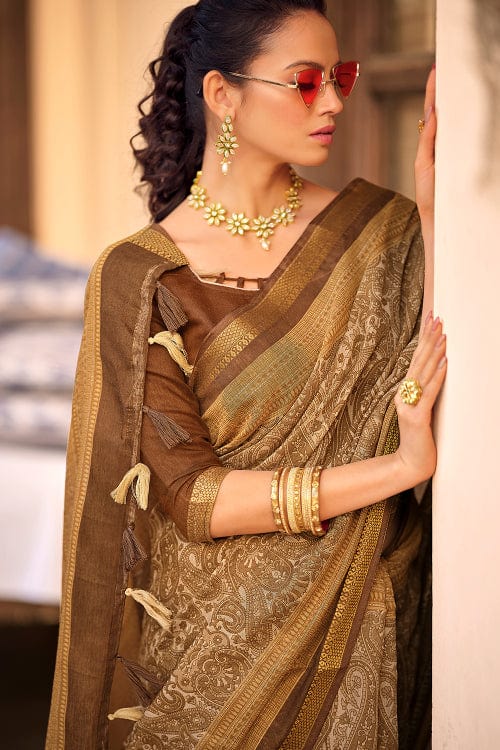 beige digital print saree