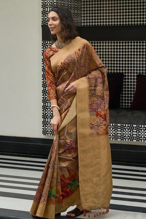 Sepia Brown Digital Print Saree