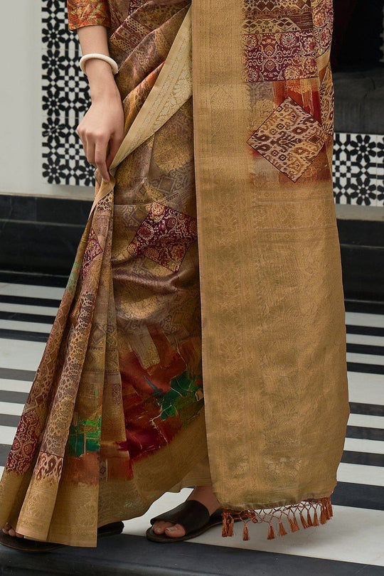 Digital Print Saree Sepia Brown Digital Print Saree saree online