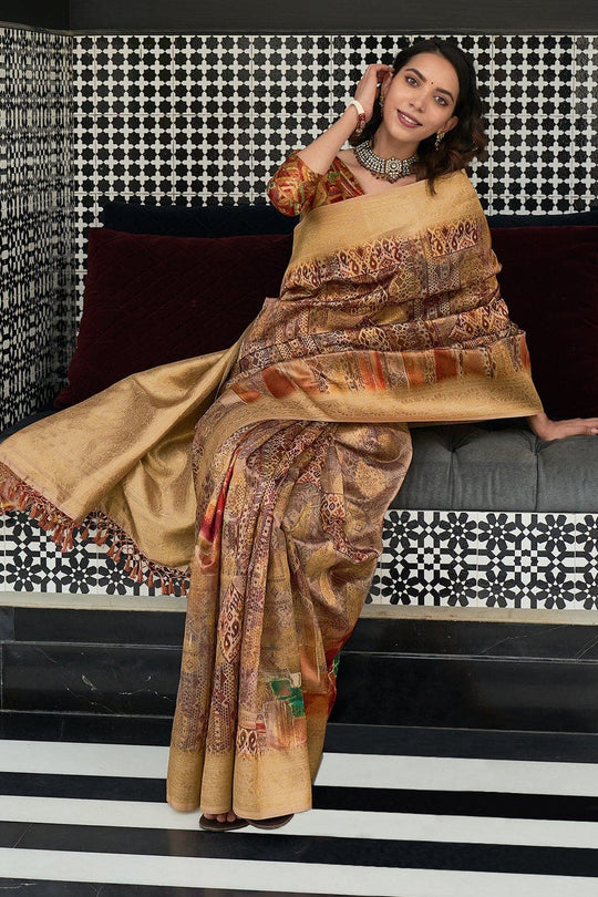 Digital Print Saree Sepia Brown Digital Print Saree saree online