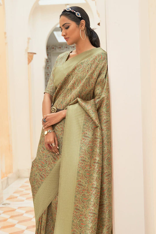 Digital Print Saree Sheen Green Digital Print Saree saree online